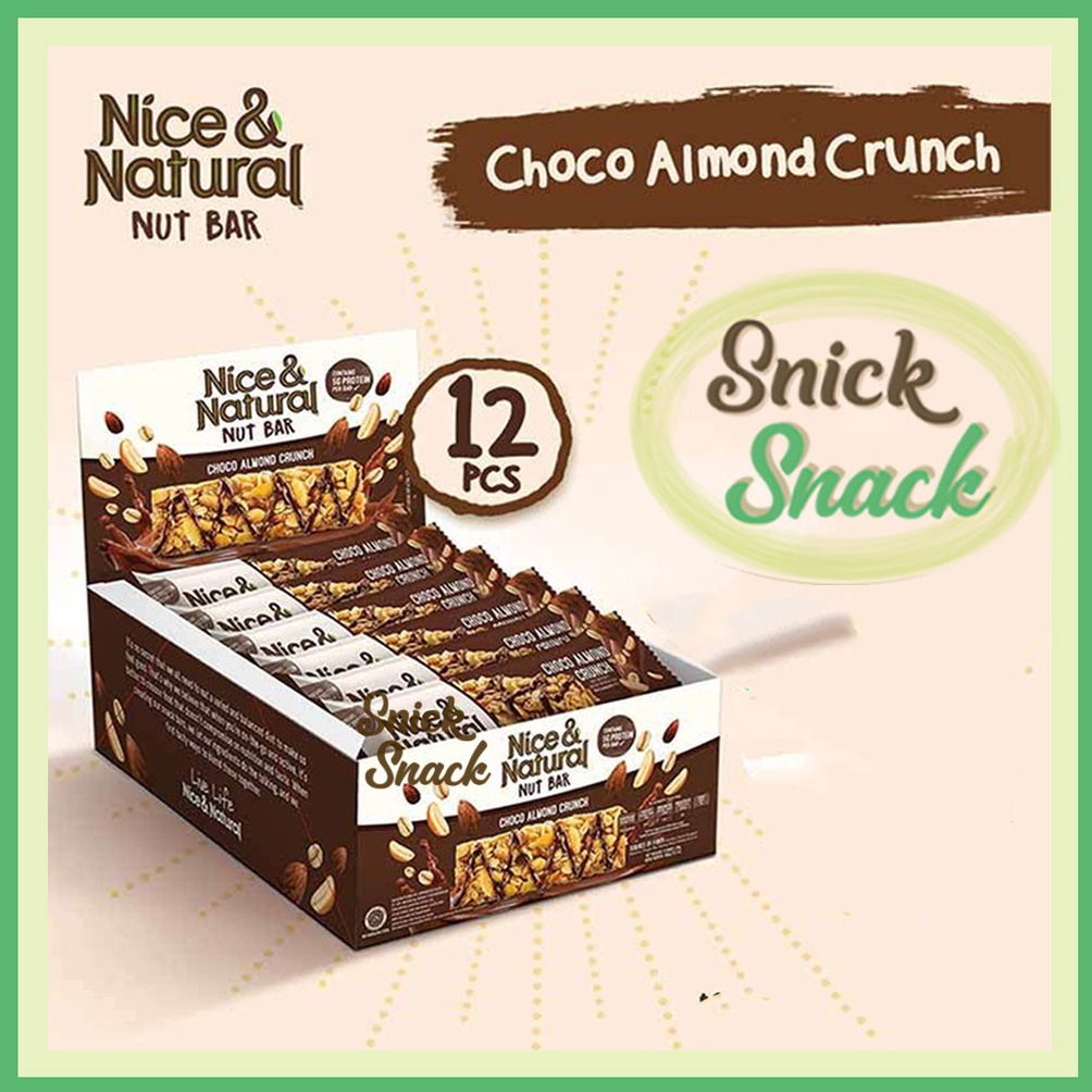 

Terkini Nice and Natural Nut Bar Box 12p 36 gr Choco Almond Crunch Granola Bar Snack Cemilan NSN