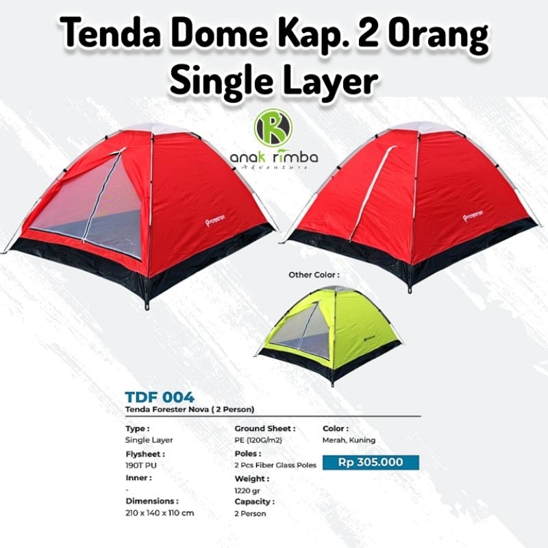 EASY DOME 2 TENDA TENDAKI KAPASITAS 2 ORANG SINGLE LAYER MONODOME PRO GREAT OUTDOOR
