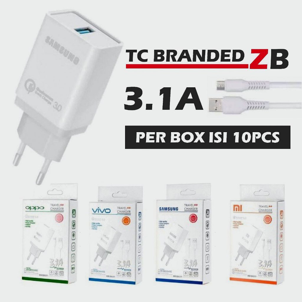 TRAVEL CHARGER BRANDED ZB BOX QC 3.0A | BOX ISI 10 PCS (BIJIAN)