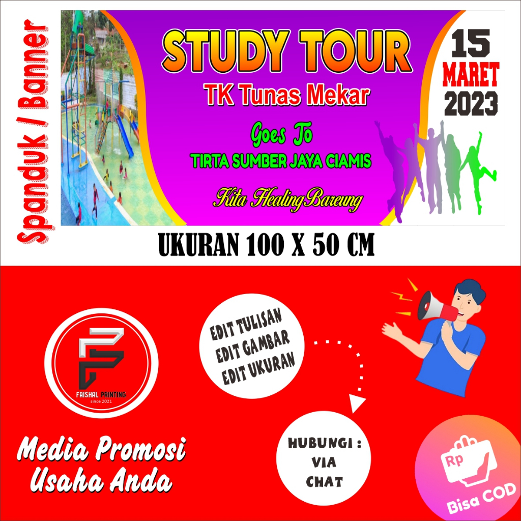 Spanduk Study Tour / Banner Family Gathering / Spanduk Wisata/ Banner Ukuran 100 x 50 cm