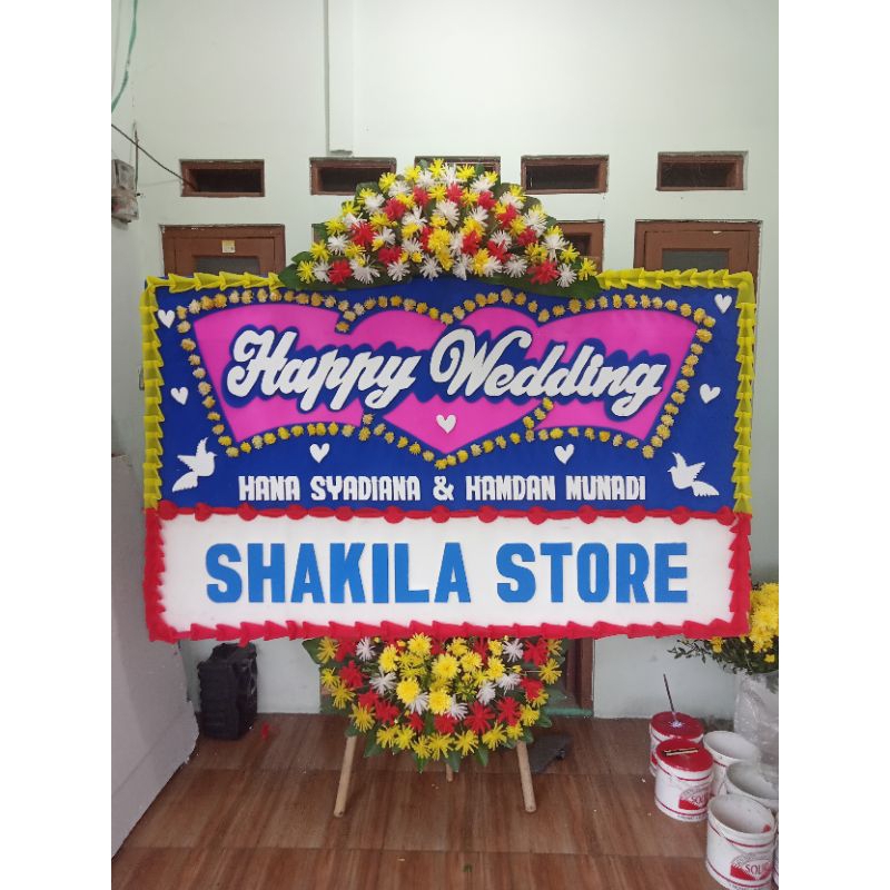 karangan bunga papan Happy wedding, ready 24 jam. serang, Pandeglang, Cilegon