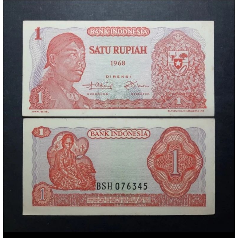 uang kuno indonesia 1 rupiah soedirman 1968 asli
