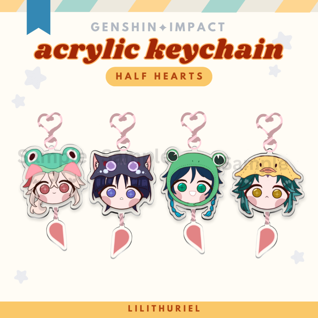 Genshin Impact Keychain (Half Hearts): Kazuha, Wanderer/Scara, Venti, Xiao