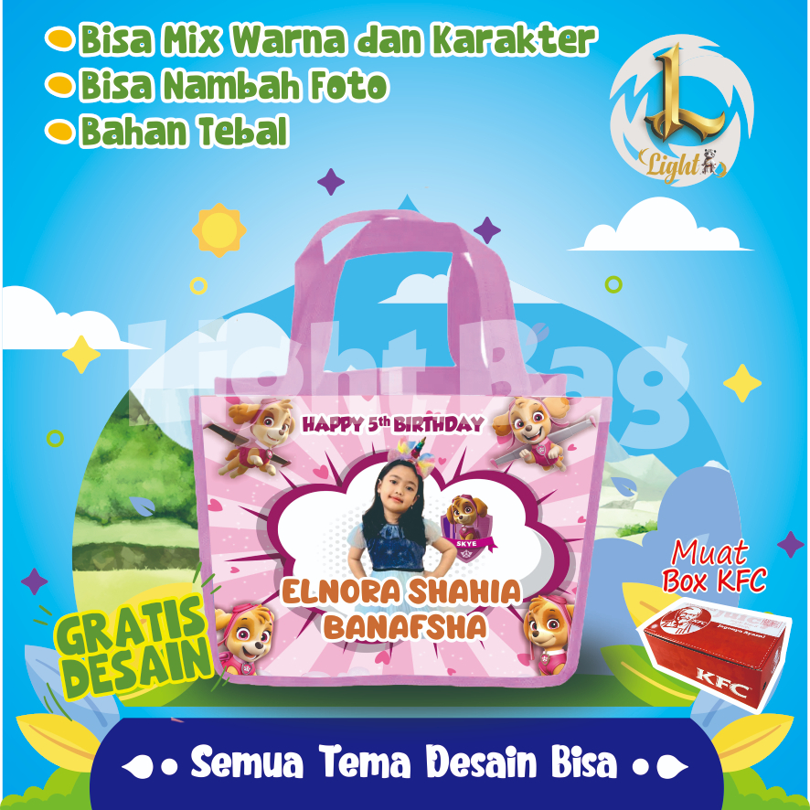 

TAS SOUVENIR ULTAH SKYE CUSTOM / TAS SOUVENIR PREMIUM / GRATIS DESAIN / BONUS FOTO ANAK / GOODIE BAG CUTE SKYE CUSTOM / TAS ULANG TAHUN SKYE CUSTOM / TAS ULTAH CUSTOM / TAS SOUVENIR 2 HARI JADI / TAS ULTAH / TAS ULANG TAHUN / BISA TAMBAH FOTO ANAK