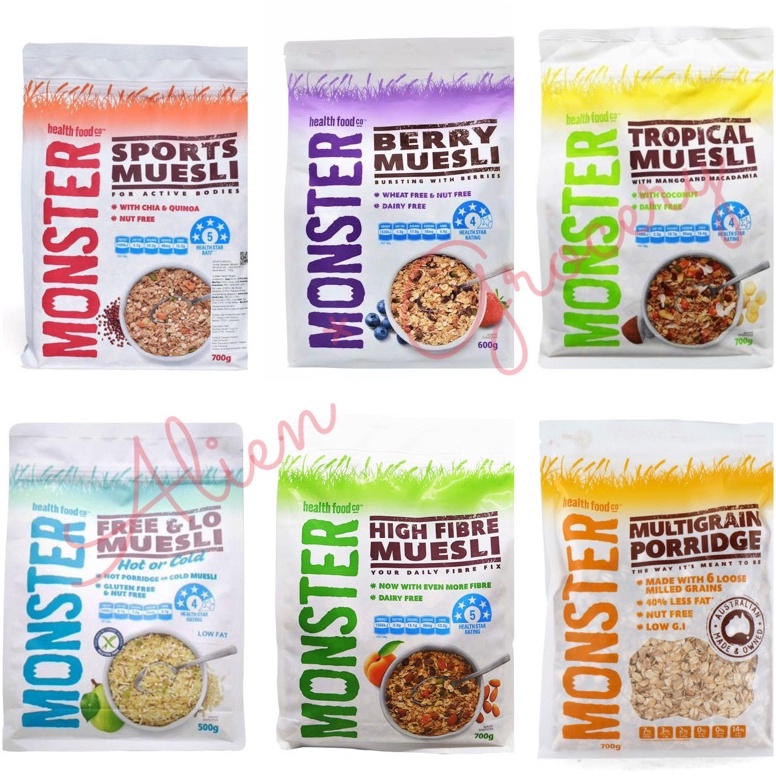 

Ready stock PROMO Monster Muesli High Fibre Sports Tropical Lo Berry Multigrain Porridge RS