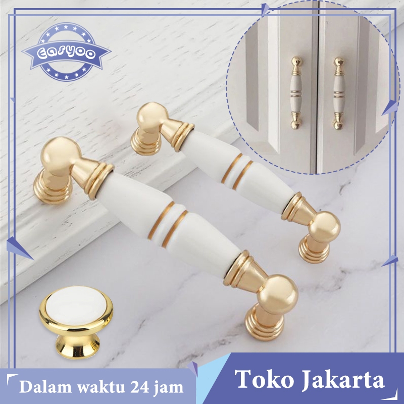 Ceramic Gold Handle Tarikan Lemari Gagang Laci Keramik Emas