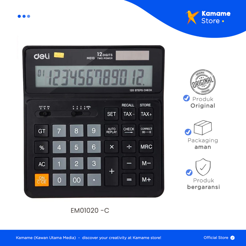 

Deli Dekoktop Calculator - 12 Digits 120 Step Check BLACK M01020 WHITE M01020 - Kamame