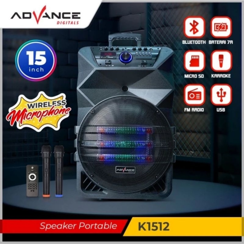 SPEAKER PORTABLE ADVANCE 15INCH K1512 MIC 2 WIRELESS