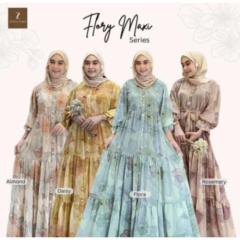 Gamis Rinjani Bunga Kecilnya Maxy Ceruty Baby doll Full Furing Busui Friendly Flory Dress Wanita Gam