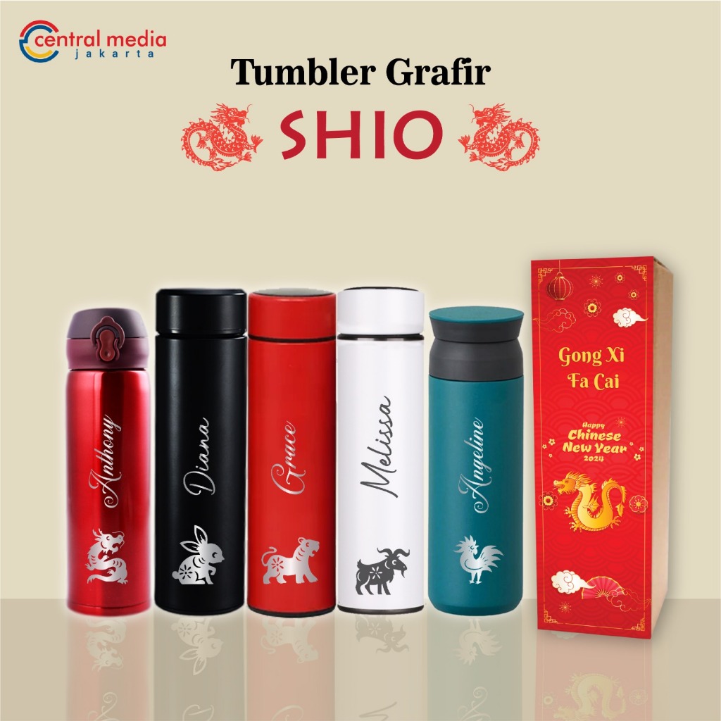 Tumbler Grafir Custom Shio Nama + Gift Box Hampers Imlek Chinese New Year