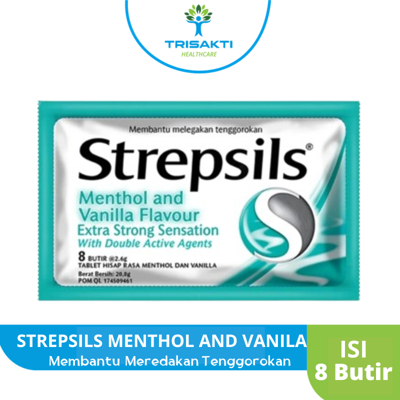 

Strepsils Cool Menthol And Vanila Flavour 1 Sachet isi 8 Butir Extra Strong Sensation Butir Permen Pelega Tenggorokan