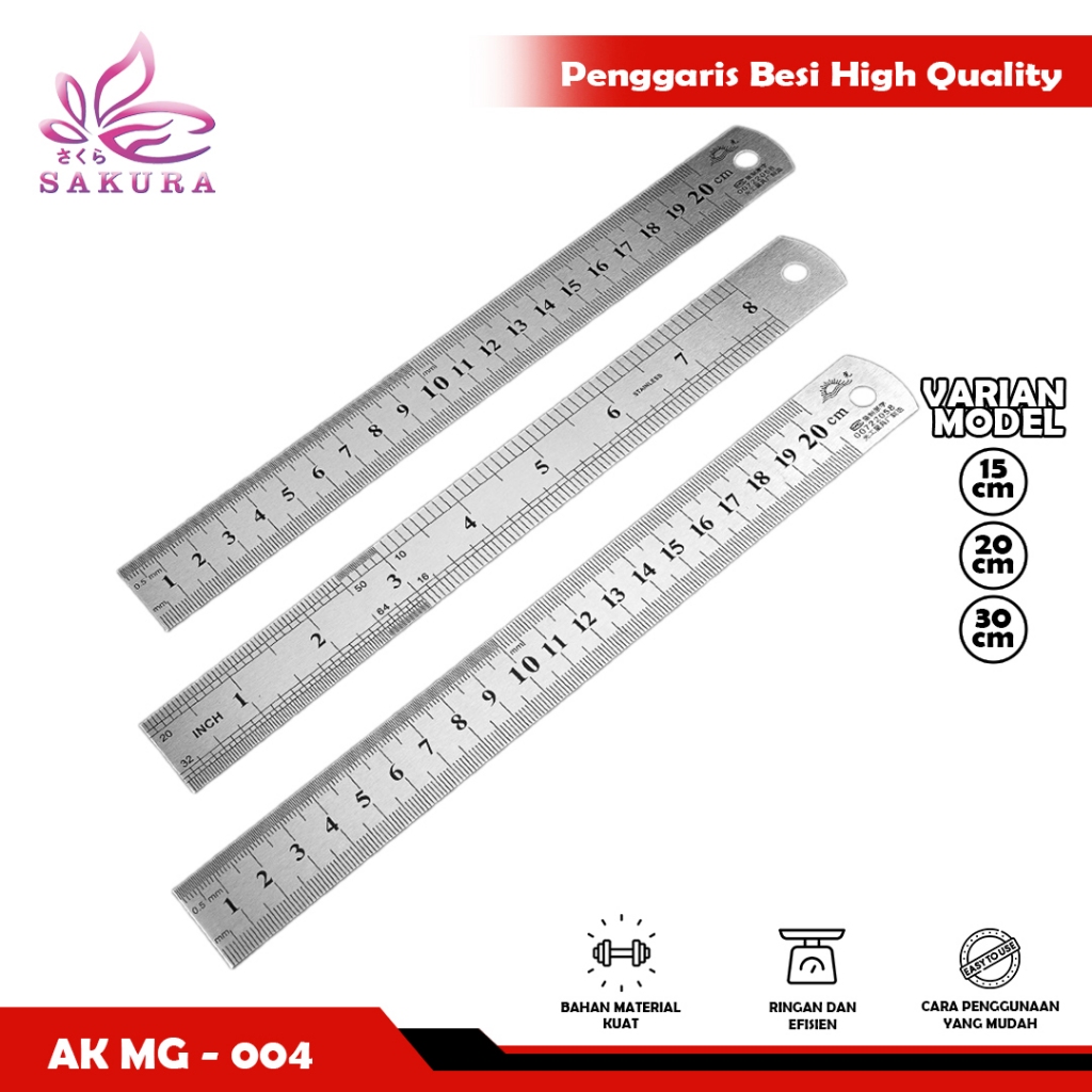 

Penggaris Besi Stainless Steel Ruler15cm,20cm, 30cm Berkualitas -SOSOYO