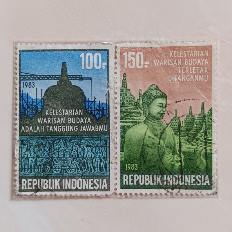 

(AB) Perangko Indonesia 1983 Pemugaran Candi Borobudur Set 2pcs Used