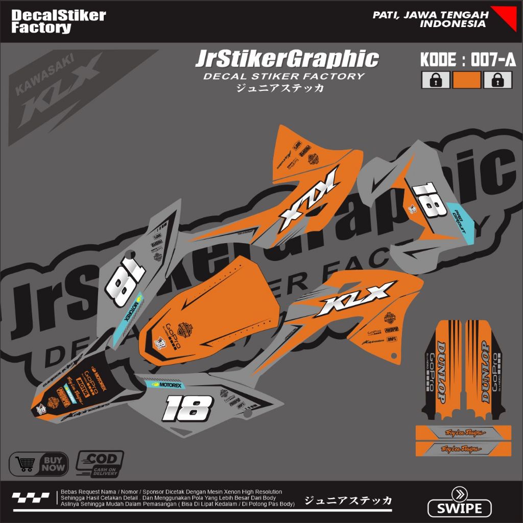 (BISA COD)  DECAL STICKER KLX 150 BF-G-SE- EXTREME FULLBODY-DEKAL KAWASAKI KLX BF HITAM VARIASI KERE