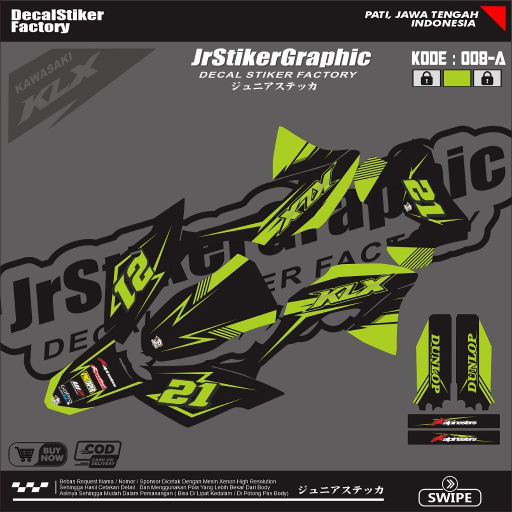 (BISA COD) DECAL KLX BF 150 HIJAU SIMPLE FULL BODY-DEKAL KAWASAKI KLX BF HITAM VARIASI KEREN-DEKAL S