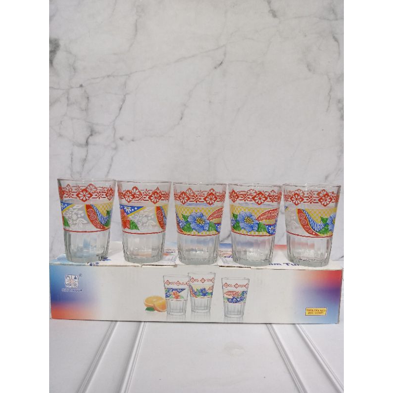 GELAS SET SLIM TUMBLERS 5/ GELAS KADO ISI 5 PCS/ GELAS MOTIF BATIK