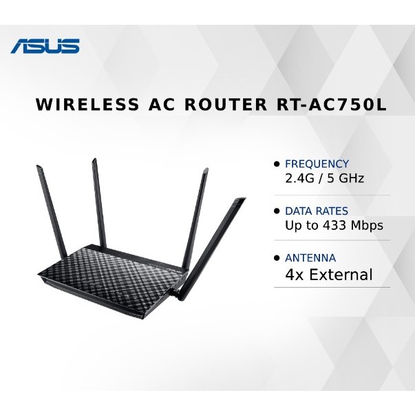 Asus RT-AC750L Dual Band AC750 Wireless Router AC 750