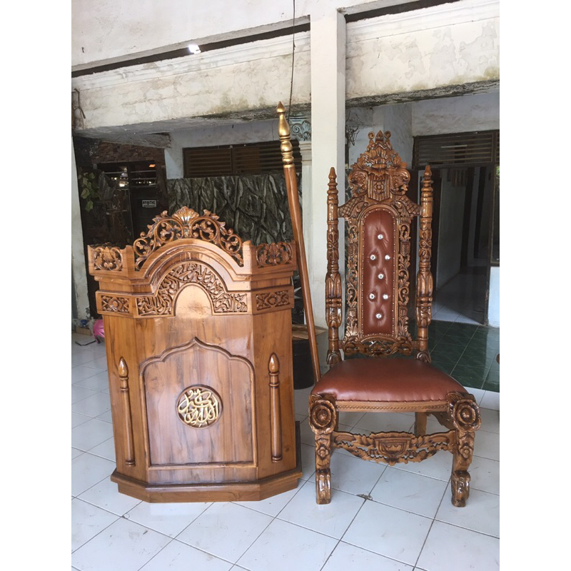 Mimbar Masjid podium Kursi raja kayu jati grade A