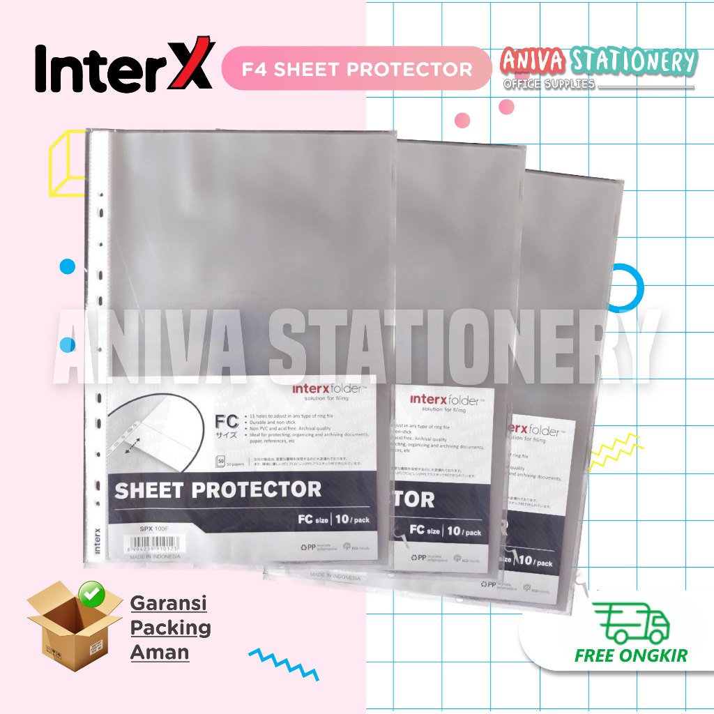 

INTERX SHEET PROTECTOR F4 PP POCKETS PLASTIK DOKUMEN CLEAR HOLDER