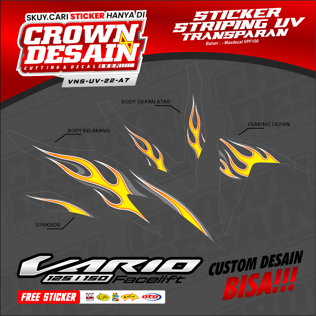 Striping Stiker Vario New 125-150 Facelift Desain Api Lis Kuning - Stiker Striping Transparan Vario 