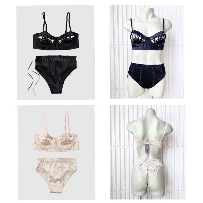 La Senza Unlined Satin bra Set Pakaian Dalam Wanita Sexy & Sexy Panty Bumless Celana Dalam Wanita Si