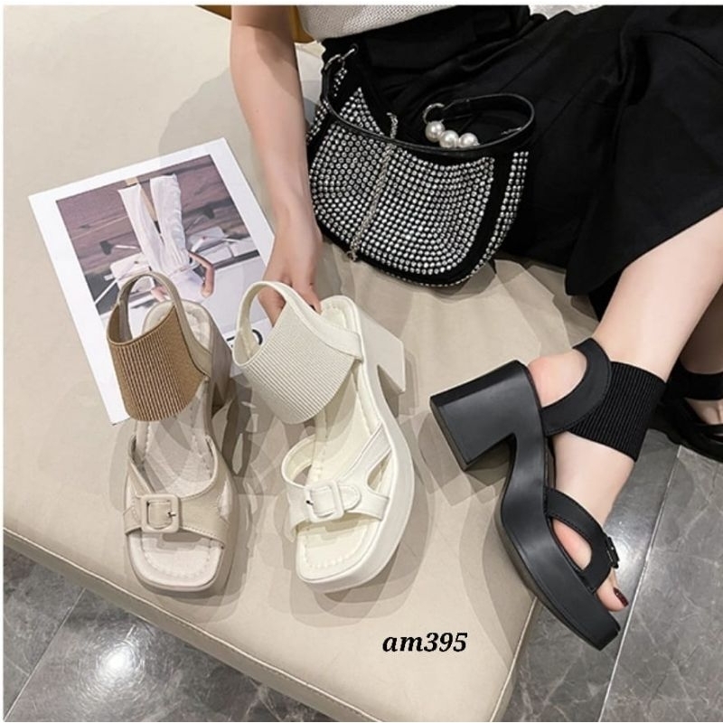 HOT HIGH HEELS PLATFORM AM395 STYLE KOREA IMPORT PREMIUM HIGH BLOCK HEELS KOKOH RINGAN