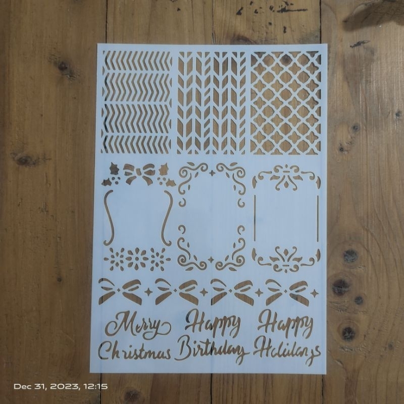 

Stencil Merry Christmas, Happy Holiday, Happy Birthday ukuran A4