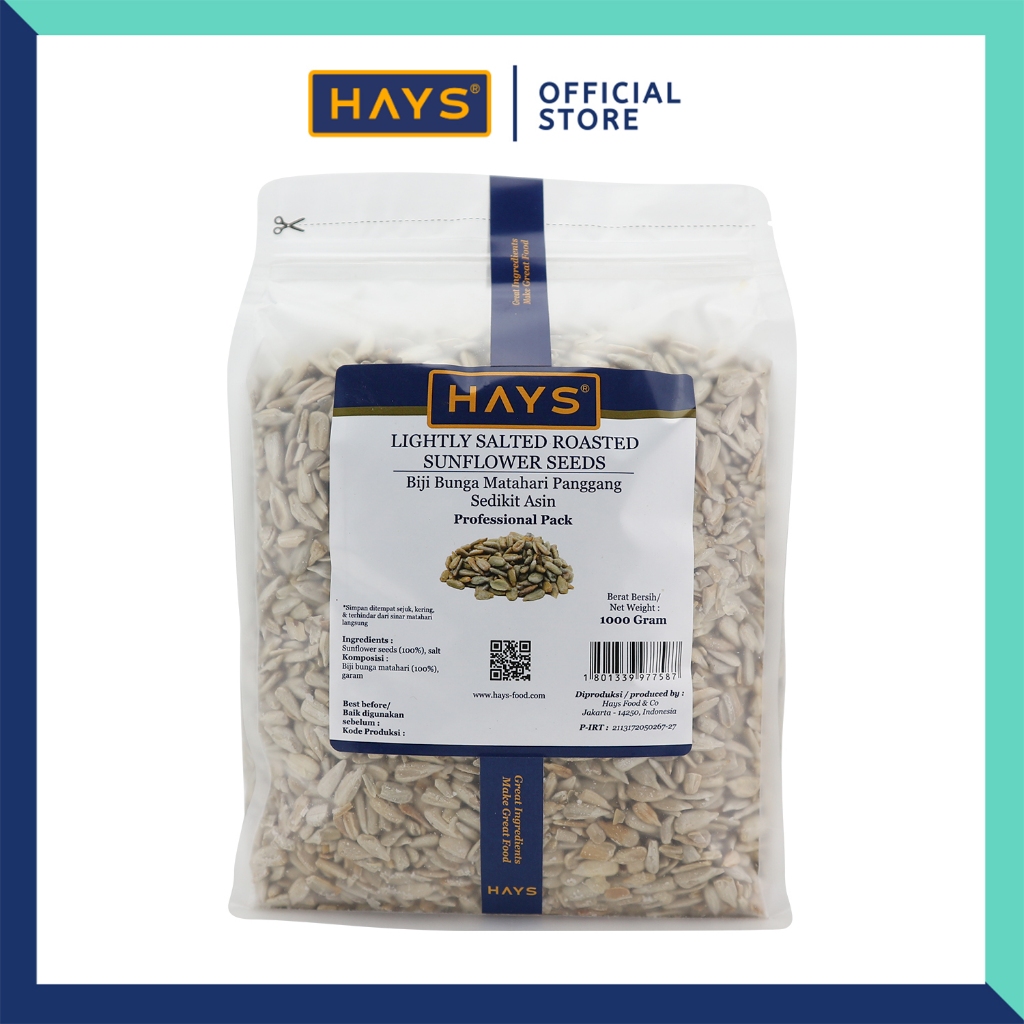 

HAYS - Lightly Salted Roasted Sunflower Seed 1 KG / Kuaci Panggang Sedikit Asin Biji Bunga Matahari Panggang 1000 G