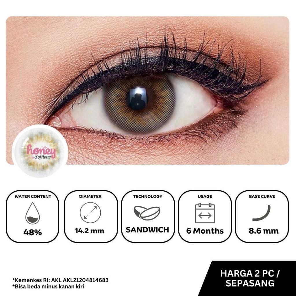 HONEYSOFTLENS Softlens Princess Scandi Grey (2pcs/sepasang) - Olens EOS