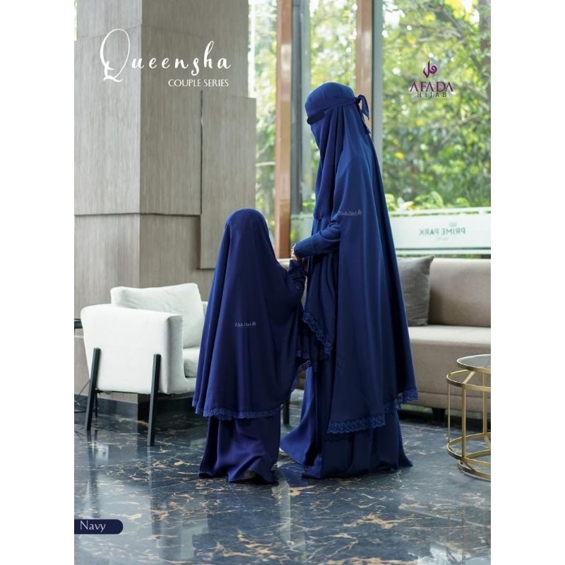 Queensha gamis renda premium jetblack khimar long jumbo