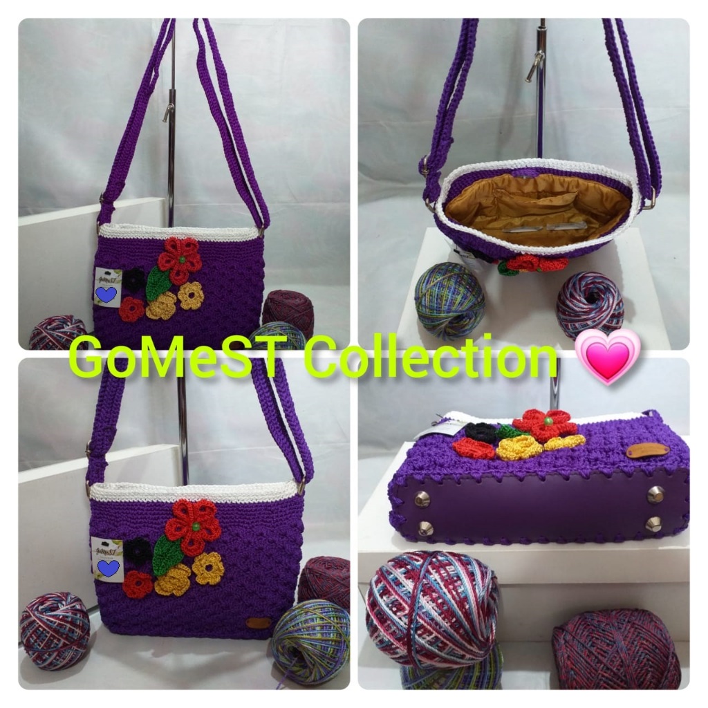 [GoMeST] Tas Rajut Handmade Wanita : Tas Selempang Warna Ungu Tua