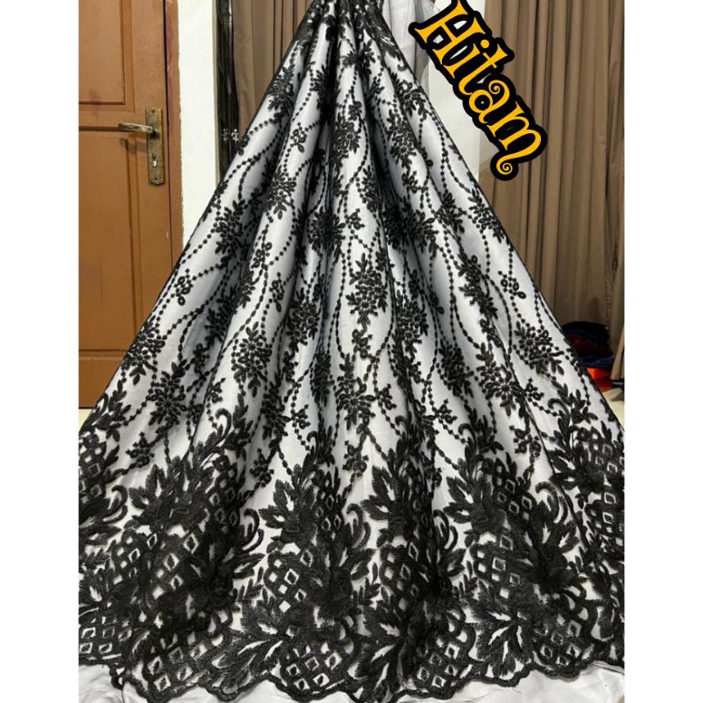 TERBARU TERMURAH KAIN TILE TULLE AKAR MUTIARA BORDIR ATAS BAWAH  BAHAN BROKAT MUTIARA KEBAYA
