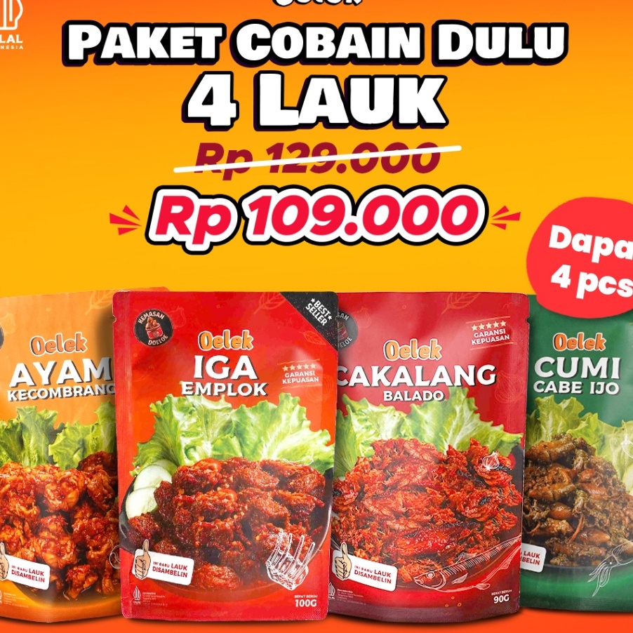 

PROMO SALE Oelek Paket Cobain Dulu 4 Laoek Iga Emplok Cakalang Balado Cumi Cabe Ijo Ayam Kecombrang Lauk Siap Saji