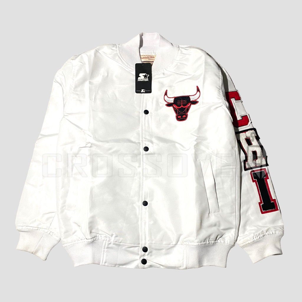 JAKET VARSITY CHICAGO BULLS NBA BASKETBALL CHI WHITE JACKET PRIA WANITA ORIGINAL