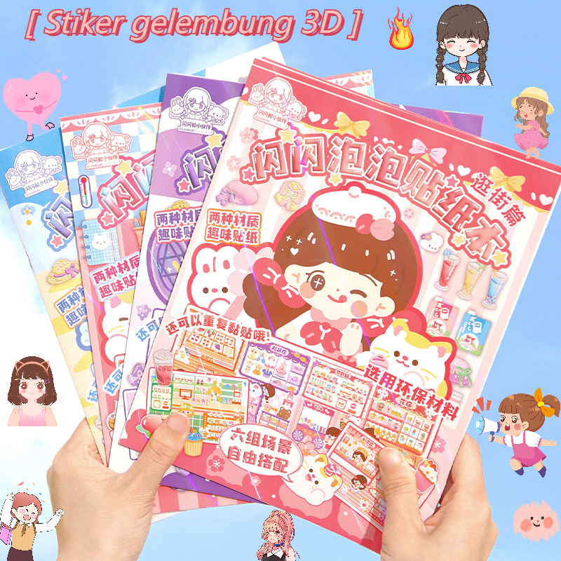 

STICKER DIY BUBBLE 3D Mainan Buku Stiker DIY Lucu Gelembung paper book Stiker gelembung 6 Adegan + 2 Stiker Putri berdandan