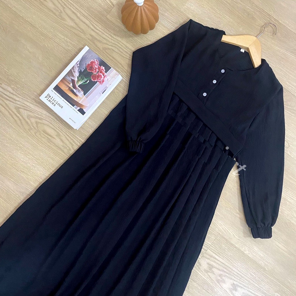 00012 Dres Gamis Formal Lebaran Warna Hitam Simpel Polos Jumbo XL XXL XXXL 4XL 5L 120 130 140 110 Ke