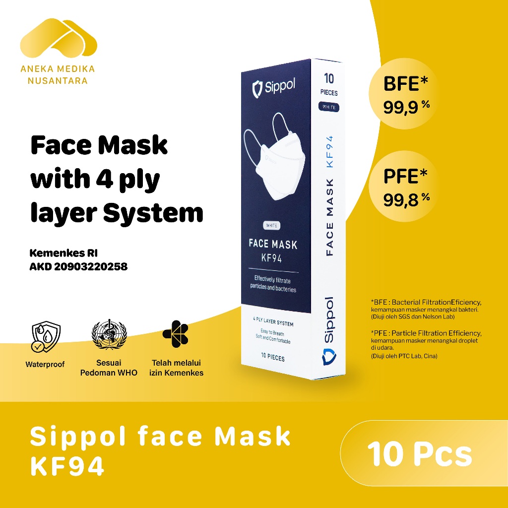 Sippol Face Mask KF94 10 pcs [Box] / Masker Bedah Medis 4 Ply Sekali Pakai Nyaman Anti Virus Bakteri
