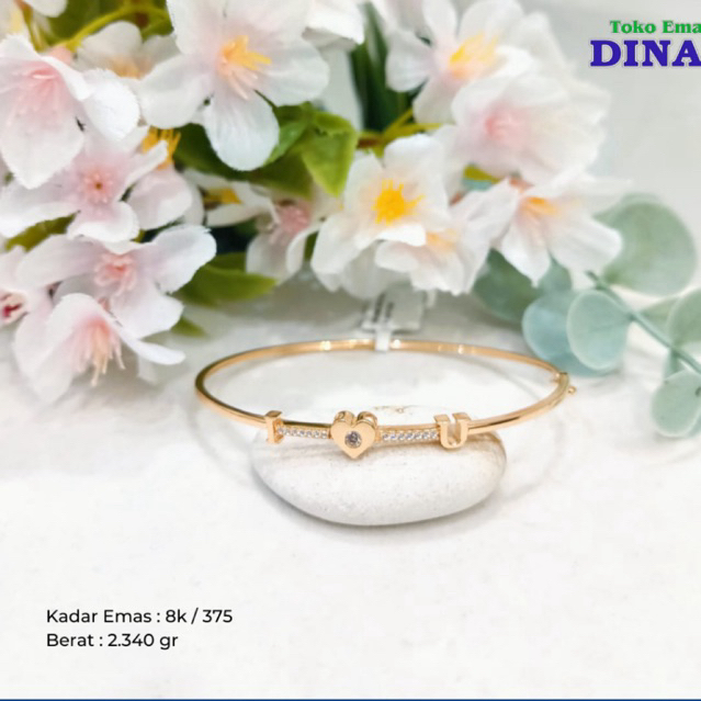 GELANG OVAL BATU PUTIH SLEP-EMAS MUDA -8K/375