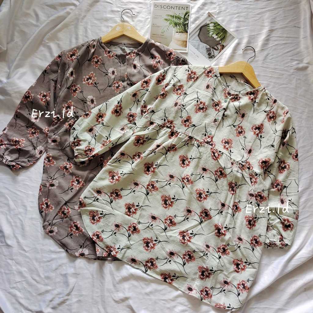 Tunik Hana Crinkle Motif Bunga Atasan Bunga Terbaru