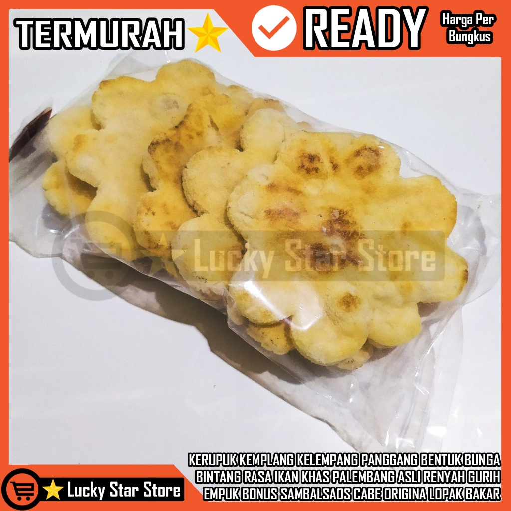 

Kerupuk Kemplang Kelempang Panggang Bentuk Bunga Bintang Rasa Ikan Gabus Tenggiri Khas Palembang Sumatera Selatan Asli Renyah Gurih Bonus Sambal Saos Cabe Cabai Makanan Ringan Cemilan Semi Bantet Bantat Premium Gendar Opak Ulam Lalapan Makan Rds4