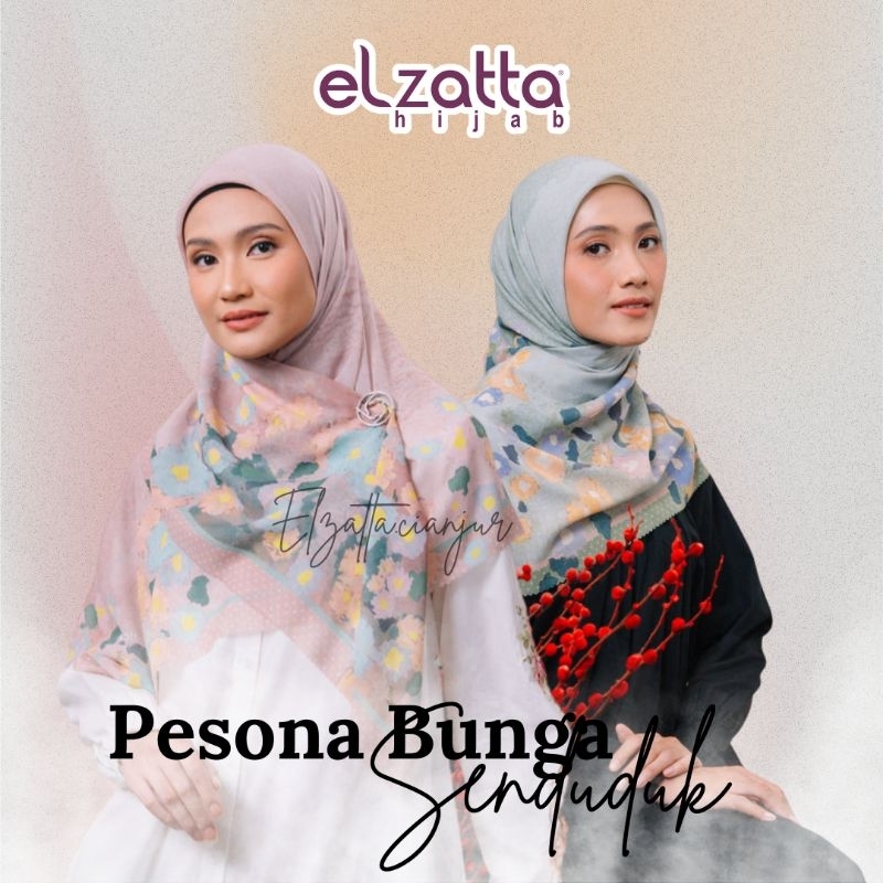 ELZATTA HIJAB SEGI EMPAT PESONA BUNGA SENDUDUK BAHAN VOAL MOTIF PREMIUM KERUDUNG ELZATTA JILBAB ELZA