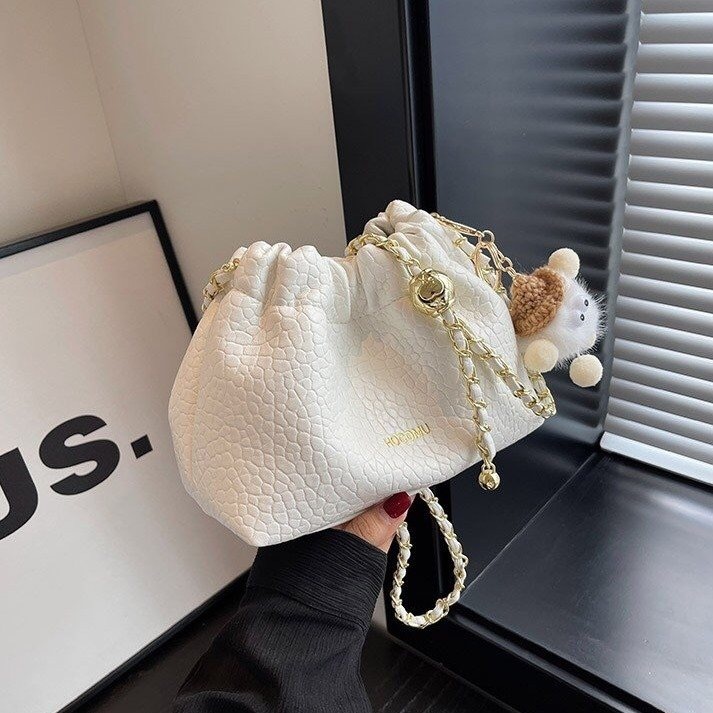 HANDBAG SLINGBAG TAS SELEMPANG LUCU KEREN FASHION IMPORT SERUT TALI RANTAI LILIT KULIT JERUK WANITA 