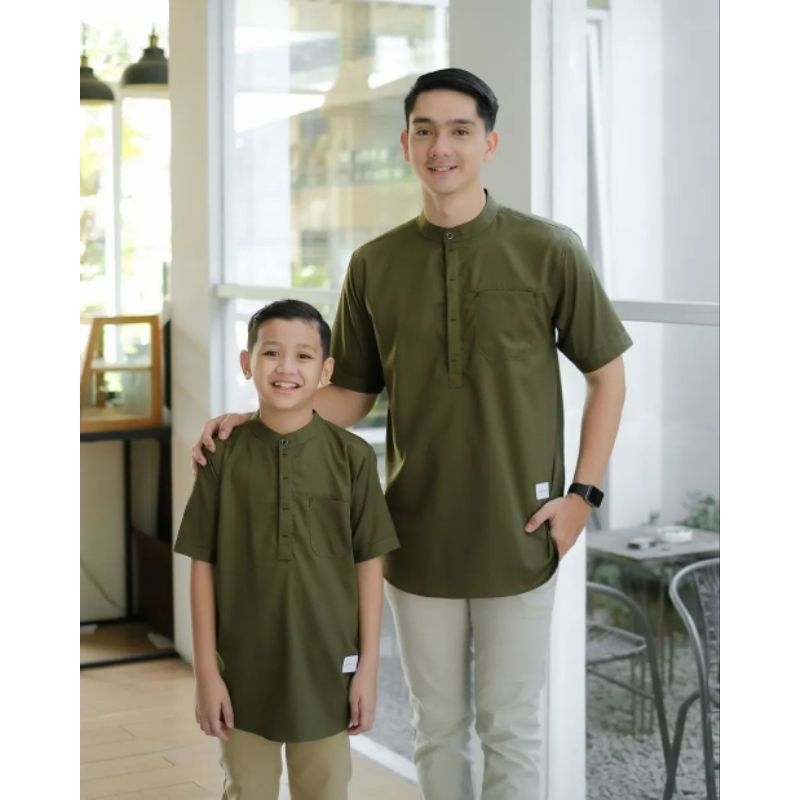 Baju Koko Couple Ayah Dan Anak Laki Laki Kemeja Kurta Yaman Pakistan Lengan Pendek Bahan Toyobo Prem