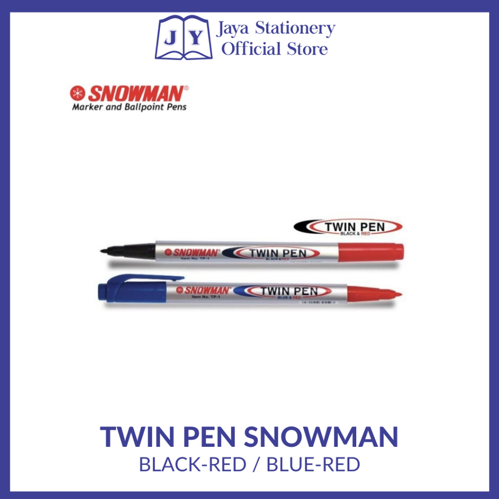 

[BISA COD] Twin Pen merk SNOWMAN Hitam-Merah / Biru-Merah