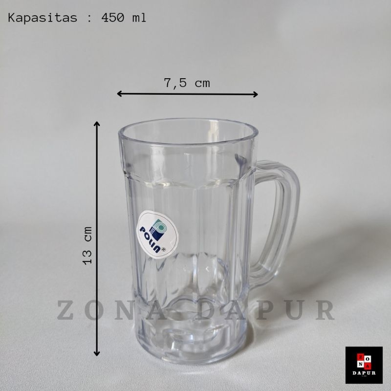 (6 pcs) - Gelas Cangkir Plastik Bening Polin 450 ml, Cangkir Plastik Mika Bening, Gelas Mika Bening 