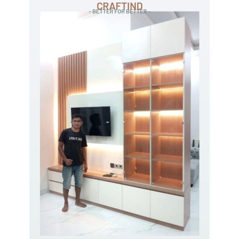 BACKDROP TV MURAH | RAK TV HPL | BUFFET TV HPL | PARTISI PAJANGAN HPL | MEJA TV HPL