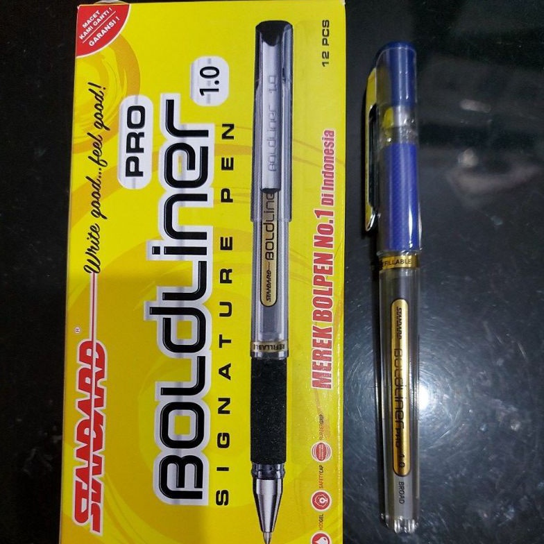 

ART F62K pen standar boldliner 1 sisa warna biru dan hitam tertera harga selusin 12 pcs