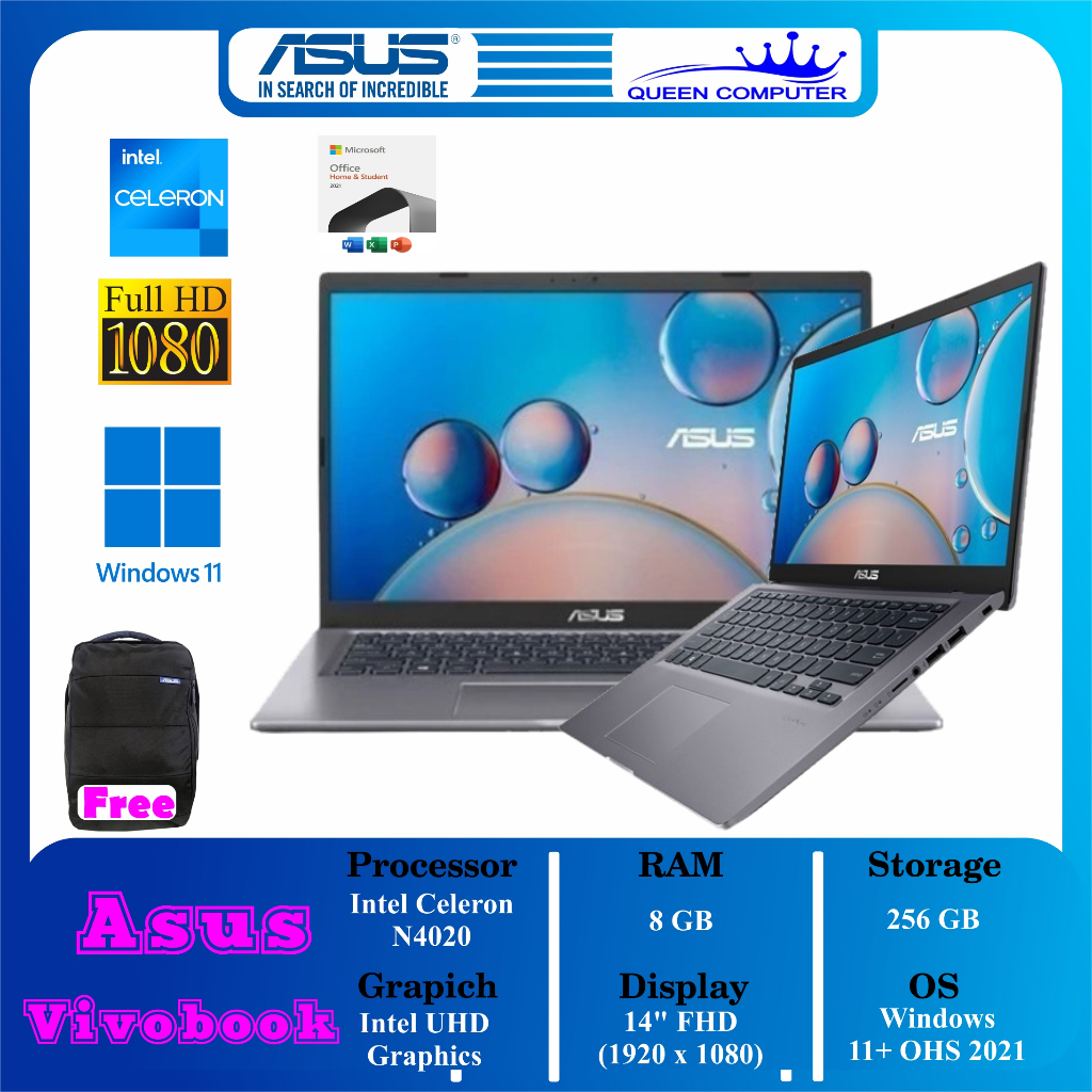 Laptop ASUS A416MAO Intel N4020 RAM 8GB SSD 256GB W11+OHS 2021 Grey
