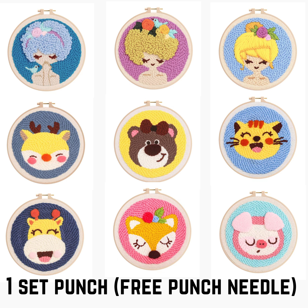 paket kerajinan tangan sulam set kit Embroidery Punch Needle Kit Hoop kerajinan tangan diy 01 sulam 