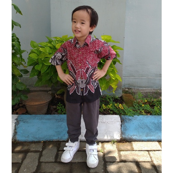 Kemeja Batik Anak Laki Perempuan Seragam Sekolah TK SD 3242 Merah